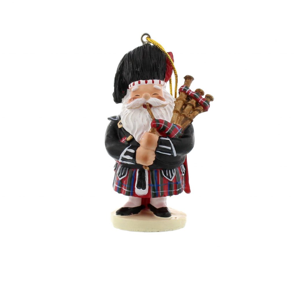 Hanging, piping, kilted, resin Santa for the tree The Olde Christmas