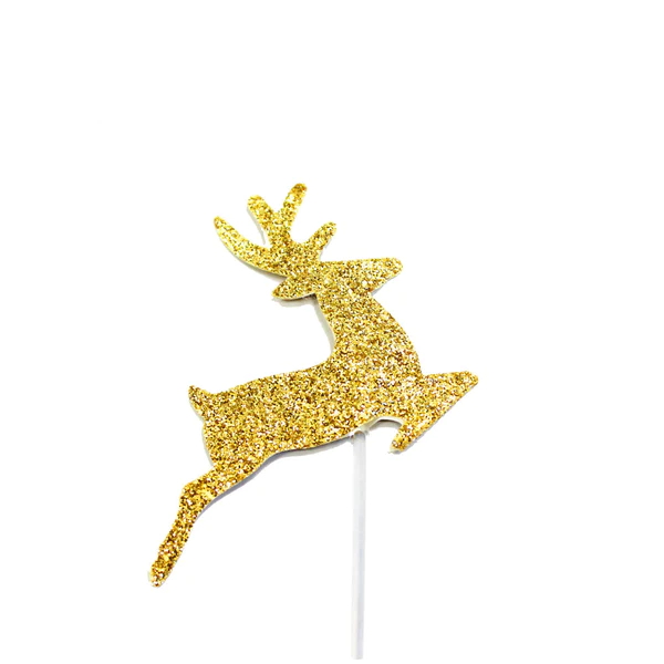 Pack of 12 glittery gold reindeer Christmas cake decoration picks The