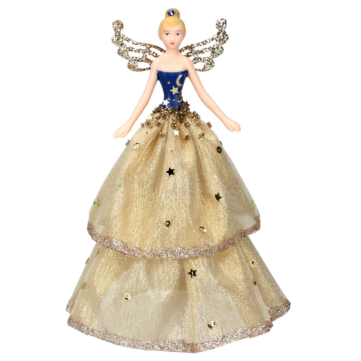 Elegant Blue and Gold Starlight Fairy Tree Topper 18cm