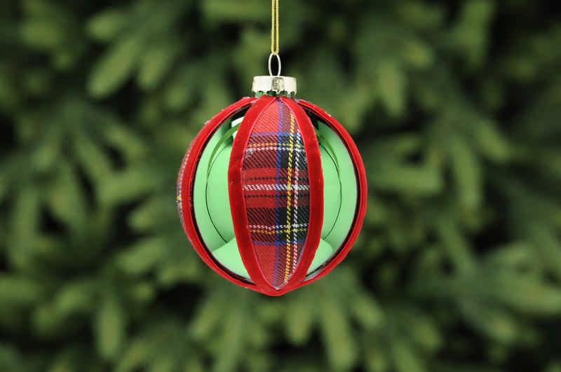 Red & Green Tartan Segment Bauble 8cm Baubles