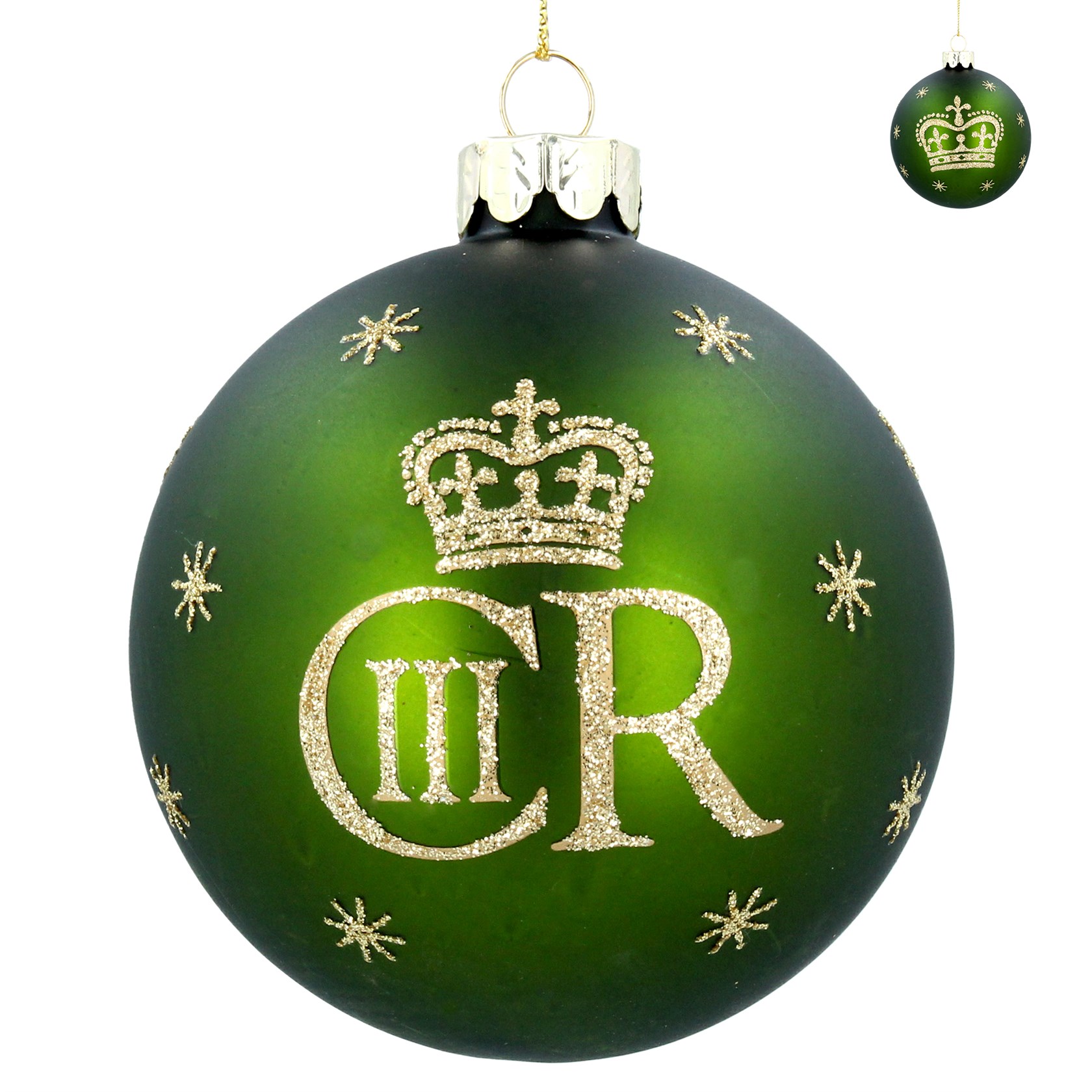 Regal King Charles III Royal Green Glass Bauble by Gisela Graham The